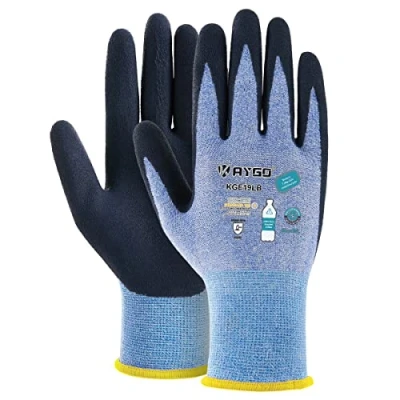 Afbeelding van KAYGO 3 paar werkhandschoenen voor dames, ademend, latexcoating, gerecycled polyester, milieuvriendelijke beschermende handschoenen tuinieren thuis (blauw, XS, maat 6)
