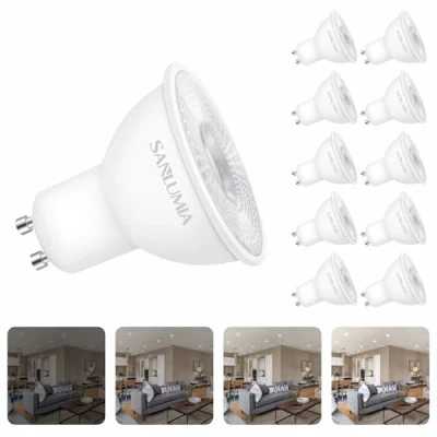 Afbeelding van Sanlumia 7 W led spot GU10 dimbaar 520 lm komt overeen met 75 halogeen koud wit 6400 K 100 brede stralingshoek lamp glasafwerking set van 10 lampen