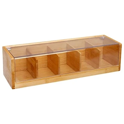 Afbeelding van 5Five Theedoos lichtbruin met deksel 5 vaks Bamboe hout 36 x 11 10 cm