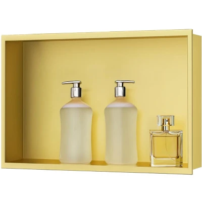 Afbeelding van sunrik wanddouche, roestvrij staal, wandrek, opbergplank, douchenis, 30 x 45 10 cm, goud