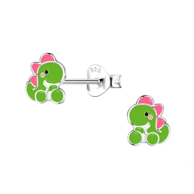 Afbeelding van Zilveren dino kinderoorknopjes dinosaurus kinderoorbellen oorbellen Meisje Zilver Zilverana Sterling 925 Silver