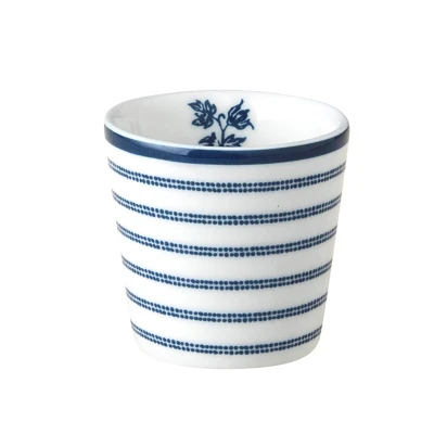 Afbeelding van Laura Ashley Blauw Candy Stripes Set 6 Eierdopjes Wit Porselein