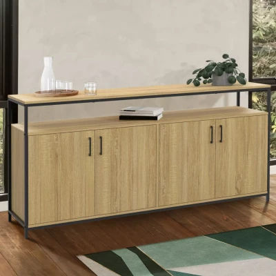 Afbeelding van 160 cm DETROIT 4 deurs dressoir in hout en zwart, industrieel ontwerp