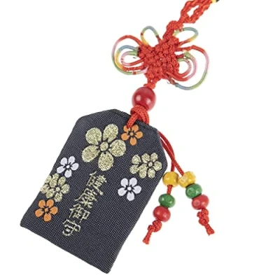 Afbeelding van lachineuse Japanse Omamori voor gezondheid en duurzaamheid Geluksbrenger om op te hangen Traditioneel Japans amulet Kersenbloesem Blauw Cadeau Japan Azië
