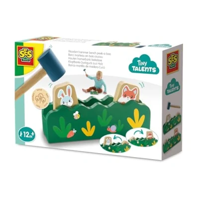 Afbeelding van SES Creative 13145 Houten Hamerbank Educatief Speelgoed voor Kinderen vanaf 12 Maanden Sla met de hamer om dieren te laten springen Perfect interactief spelen