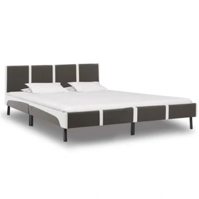 Afbeelding van Bedframe kunstleer grijs en wit 180x200 cm