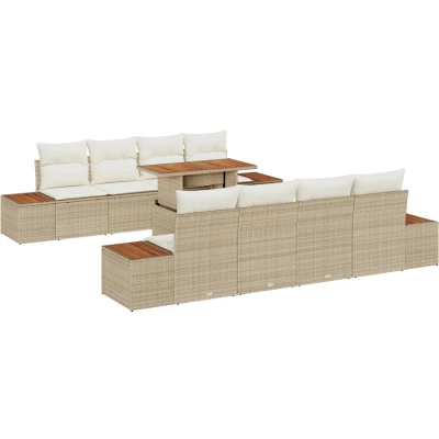 Afbeelding van vidaXL Tuinsofa Set van 9 Beige Rattan 4 Persoons
