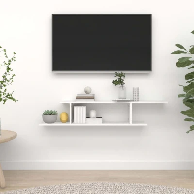 Afbeelding van Tv wandschap 125x18x23 cm bewerkt hout wit