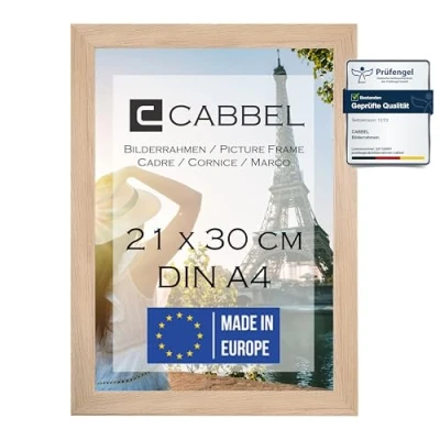 Afbeelding van CABBEL Eendelige set (1 stuk) DIN A4 fotolijst 21 x 30 cm natuurlijke mdf houten lijst om op te hangen en neer zetten met onbreekbaar plexiglas, modern, ideaal voor foto&#039;s/afbeeldingen/collage