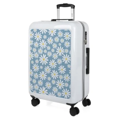 Afbeelding van SKPAT Children&#039;s Travel Suitcases Spel. Middelgrote Koffer en cabinekoffer. Stel resistente lichte reiskoffers in. Set Meisje met Hangslot TSA 133600B, Wit blauwe madeliefjes
