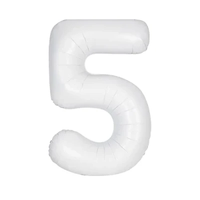 Afbeelding van Unique Party 13965 folieballon cijfer 5, 86 cm, wit mat
