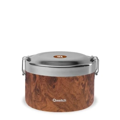 Afbeelding van Qwetch bento Isotherme hout Voedselbox met roestvrijstalen vakken 4 uur warm en 6 koud BPA vrij isothermische voor kantoor, reizen, camping, picknick 850 ml