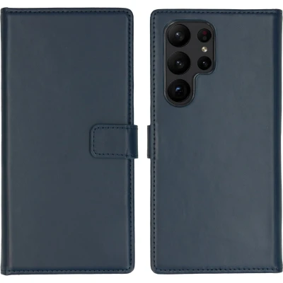 Afbeelding van Selencia Hoesje Geschikt voor Samsung Galaxy S23 Ultra Met Pasjeshouder Echt Lederen Bookcase Blauw