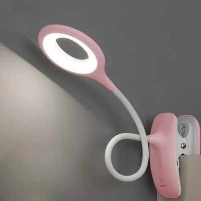 Afbeelding van QJUZO Led leeslamp, clips, bureaulamp voor kinderen, met flexibele hals, USB, oplaadbaar, eReaders studie, werk, roze
