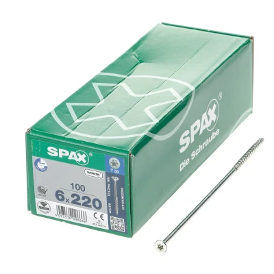 Afbeelding van Spax spaanplaatschroeven platverzonken kop verzinkt T Star T30 deeldraad 6.0 x 220mm