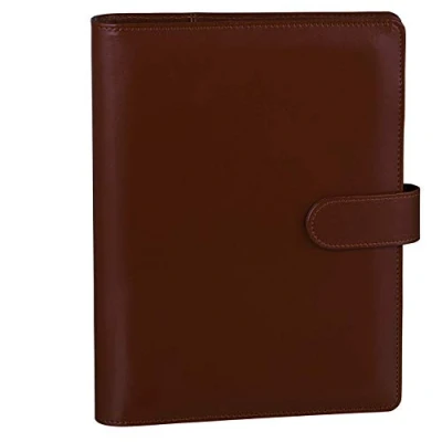 Afbeelding van HAUTOCO A5 ringbandafdekking van PU leer, formaat, navulbaar, notitieboekje, planner, organizer, met magnetische gespsluiting, bruin