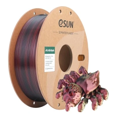 Afbeelding van eSUN Silk Driekleurig PLA filament 1,75 mm, zijdeachtig, gecoëxtrudeerd, 3D printer, filament, 1 kg, coëxtrusie spoel, zijde mystic voor printers (zwart rood goud, kg)
