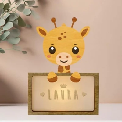 Afbeelding van WONDEE gepersonaliseerde lamp met naam nachtlampje voor kinderen, giraf, cadeau pasgeborenen, mannelijk en vrouwelijk, doopcadeau baby&#039;s meisjes, ideeën
