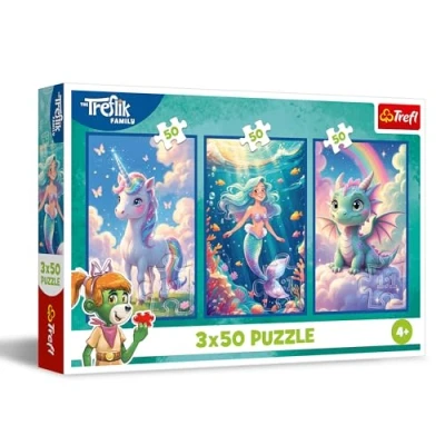 Afbeelding van Trefl 3 in 1 puzzel: The Treflik Family, set een kleurrijke wereld x 50 stukjes, drie puzzels voor kinderen vanaf 4 jaar