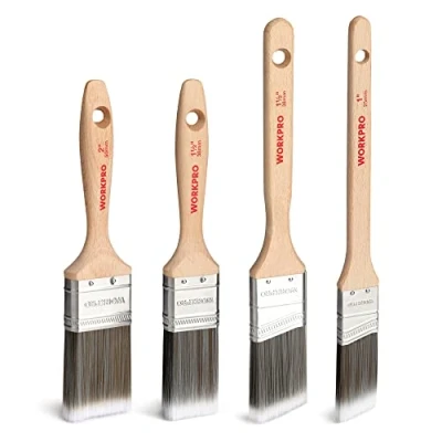 Afbeelding van WORKPRO Set van 4 professionele verfkwasten met handvat duurzaam beukenhout, gecertificeerd door 100% FSC gecertificeerd, 2 platte penselen 25 mm/38 mm en hoekpenselen mm, zonder