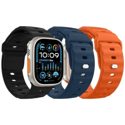 Afbeelding van MoKo Oceaanband, 3 stuks, compatibel met Apple Watch Ultra 2, bandje 49, 46, 45, 44 en 42 mm, mannen, vrouwen, siliconen reserveband voor iWatch band Series 10, 9, 8, 7, 6, 5, 4, SE B/O/D