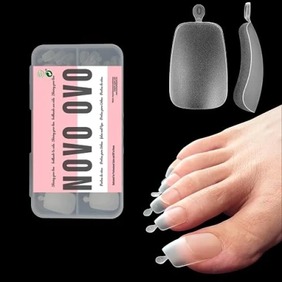 Afbeelding van NOVO OVO 120 stuks lange press on kunstnagels Volledige dekking Transparant Dubbel mat Voor pedicure Acryl Vierkante conische van zachte gel 12 maten in een doos