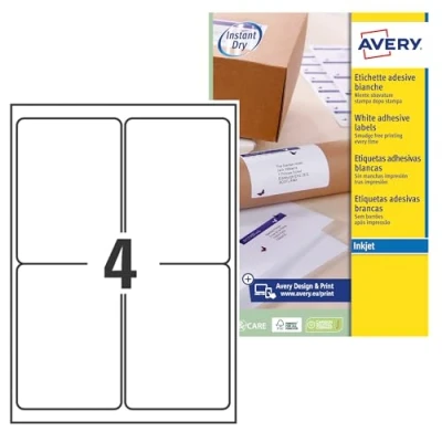Afbeelding van AVERY Verpakking met 100 zelfklevende verzendetiketten, personaliseerbaar, bedrukbaar, formaat 99,1 x 139 mm, inkjetdruk, (J8169 25)
