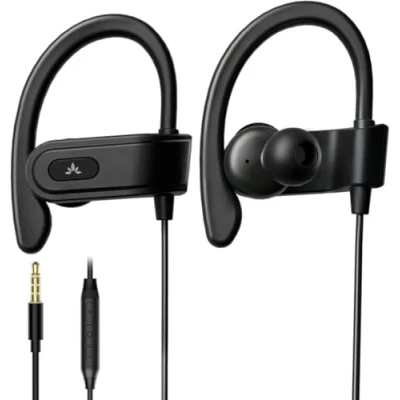 Afbeelding van Avantree E171 Sport beugelhoofdtelefoon met microfoon, bedraad lopen hoofdtelefoon oortelefoon over oor haak iPhone, Samsung, Running in ear headset oorclips voor gym, uitwerken workout fitness