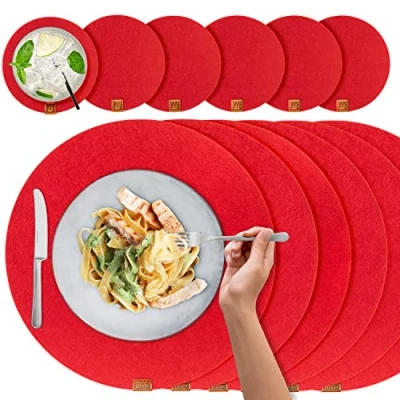 Afbeelding van Design placemat Kerstmis 6 delige set, afwasbaar, placemats, glasonderzetters, viltmat, kerststeekket