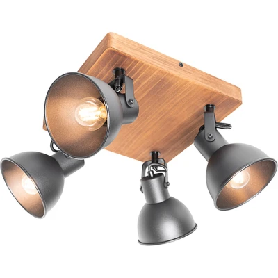 Afbeelding van QAZQA tommy Industriele Plafondspot Spotje Opbouwspot 4 lichts L 36 cm Zwart Industrieel Woonkamer Slaapkamer Keuken