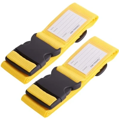 Afbeelding van OW Travel Bagageriemen voor Koffers (Geel: 2 stuks) Goed zichtbare stevige Kofferbanden met bagagelabels. Reiskoffer riemen. Bagageriem Kofferband reis riem Kofferbagage. Tas band Kofferriem
