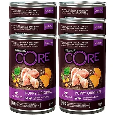 Afbeelding van 6x Wellness Core Hondenvoer Blik Puppy Kip Kalkoen Pompoen 400 gr