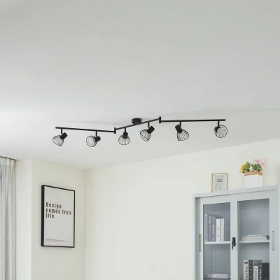 Afbeelding van Lindby plafondlamp Piena, zwart, 6 lamps, metaal, 150cm
