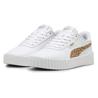 Afbeelding van PUMA Carina 3.0 Animal Jr Meisjes Sneakers White Light Sand Gold