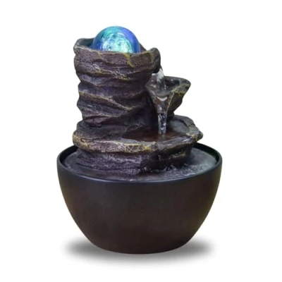 Afbeelding van Binnenfontein Waterval Zen Ontspannend Kleurrijk LED licht, Decoratie voor Woonkamer, Slaapkamer, Kantoor, Nuttige Geschenken Lage Prijs, Tafelfontein Gesloten Circuit, H18cm Guru Zen&#039;Light
