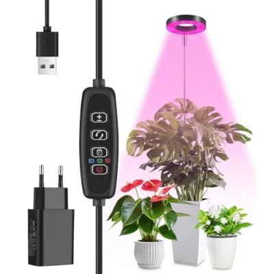 Afbeelding van Led kamerplantenlamp, volledig spectrum, 3 verlichtingsmodi en 10 helderheidsniveaus, in hoogte verstelbaar, met 3/9/12 uur timer USB adapter