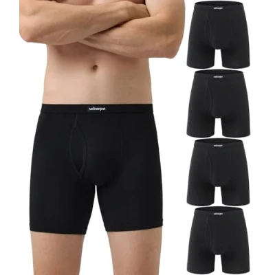 Afbeelding van wirarpa Set van 4 boxershorts modal met open gulp en zonder etiket voor heren, normale pijpen, zwart., XXL