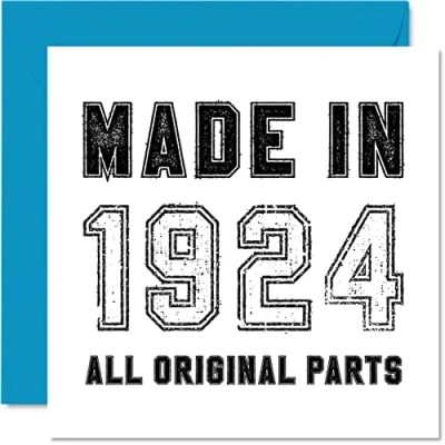 Afbeelding van verjaardagskaart 100 jaar voor mannen en vrouwen Made in 1924 Originele onderdelen Grappige de 100e verjaardag opa, oma, 145 mm x