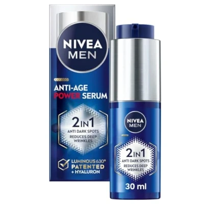 Afbeelding van NIVEA MEN 2 in 1 anti aging serum (30 ml), hydraterend met 630 helder en hyaluronzuur, vermindert diepe rimpels donkere vlekken voor een jonger uitziende huid