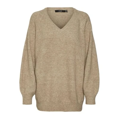 Image de VERO MODA Vmleaf Ls Pull en tricot à col V pour femme, Gris clair, XS