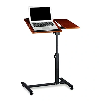 Afbeelding van Relaxdays Laptoptafel op wieltjes hout laptopstandaard ook voor linkshandigen rood