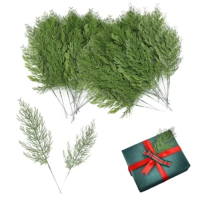 Afbeelding van RHQFDM 50 stuks kunstboomtakken van kunststof, groen, 34 cm, voor bruiloftsdecoratie, tuin, kantoor, kerstdecoratie