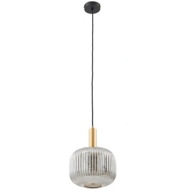 Afbeelding van Lindby hanglamp 1licht Glas, ijzer E27 rookgrijs, goud