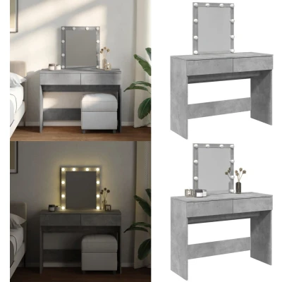 Afbeelding van Kaptafel met LED verlichting 100x40x130 cm betongrijs
