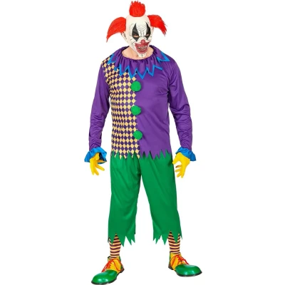 Afbeelding van Widmann Monster &amp; Griezel Kostuum Enge Clown Cirque Du Macabre Man Groen, Paars Large Halloween Verkleedkleding