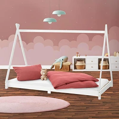 Afbeelding van Tipi Ledikant met Lattenbodem 90x200 cm Wit Hout ML Design