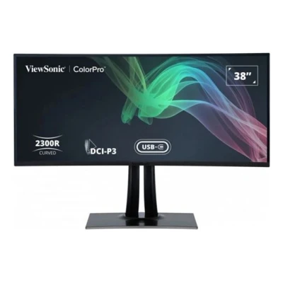 Image de ViewSonic ColorPro VP3881a Écran LED avec commutateur KVM incurvé 1 ports 38&quot; (37.5&quot; visualisable) 3840 x 1600 WQHD+ @ 60 Hz IPS 300 cd/m² 1000:1 HDR10 5 ms 2xHDMI DisplayPort USB C haut parleurs
