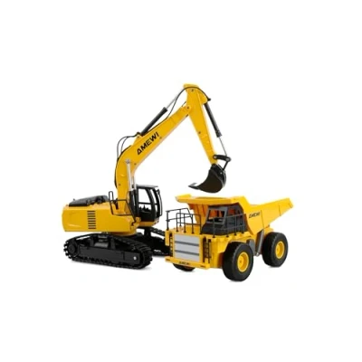 Afbeelding van Amewi 22710 2 in 1 Set Kipper &amp; Kettenbagger 1:24 Elektro RC functiemodel voor beginners RTR Met lichteffect