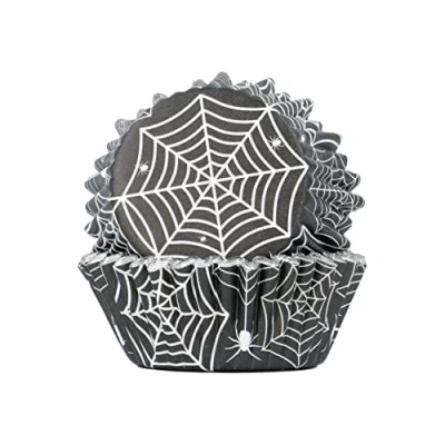 Afbeelding van PME Halloween folie gevoerde cupcake hoesjes spinnenwebben (Pack van 30)