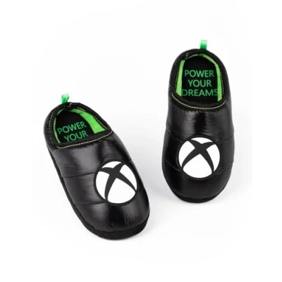 Afbeelding van Xbox Slippers Boys Kids Teens Game Console Logo Green Black Schoenen, zwart.